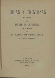 Portada:Dudas y tristezas : poesías / de Manuel de la Revilla ; con un prólogo de Ramón de Campoamor
