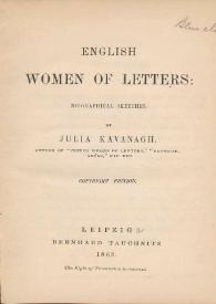 Portada:English women of letters : biographical sketches / by Julia Kavanagh