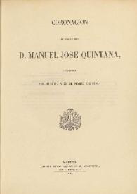 Portada:Coronación del eminente poeta D. Manuel José Quintana celebrada en Madrid a 25 de marzo de 1855