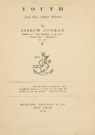Portada:Youth and two other stories / by Joseph Conrad