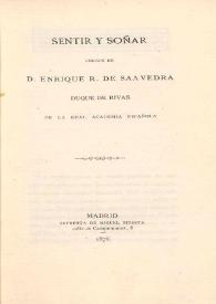 Portada:Sentir y soñar / versos de Enrique R. de Saavedra