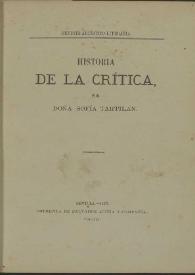Portada:Historia de la crítica / por Sofía Tartilán