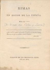 Portada:Rimas en honor de la España / por D. ***
