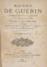 Portada:Journal, lettres, pòemes / Maurice de Guérin ; publiés ... par G.S. Trebutien, et précédés d'une étude biographique et littéraire par M. Sainte-Beuve