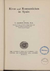 Portada:Rivas and romanticism in Spain / by E. Allison Peers