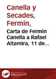 Portada:Carta de Fermín Canella a Rafael Altamira. 11 de octubre de 1909