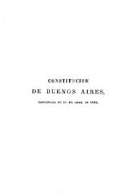 Portada:Constitución de Buenos Aires : sancionada el 11 de abril de 1854