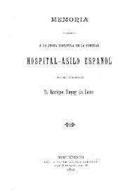 Portada:Memoria presentada a la Junta Directiva de la Sociedad Hospital-Asilo Español por su presidente D. Enrique Dupuy de Lôme
