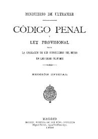 Portada:Código penal y Ley provisional para la aplicación de las disposiciones del mismo en las islas Filipinas