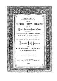 Portada:Reseña de las solemnes fiestas religiosas que los P.P. de la Misión y las Hijas de la Caridad Celebraron en 1890 : Con motivo de la Beatificación del Venerable J.G. Perboyre