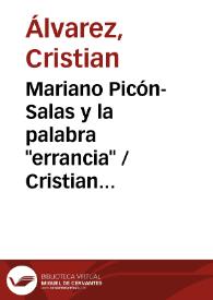 Portada:Mariano Picón-Salas y la palabra \"errancia\" / Cristian Álvarez Arocha