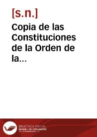 Portada:Copia de las Constituciones de la Orden de la Visitacion de Stª Maria que fundó San Francisco de Sales, Obispo y Principe de Ginebra. Sacada de la Traducion que del Original Frances hizo Dn Thobias del Burgo .... [Manuscrito]