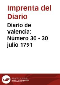 Portada:Diario de Valencia: Número 30 - 30 julio 1791