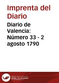 Portada:Diario de Valencia: Número 33 - 2 agosto 1790