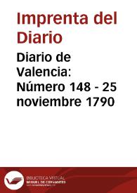 Portada:Diario de Valencia: Número 148 - 25 noviembre 1790