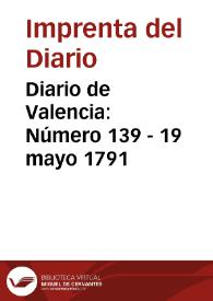 Portada:Diario de Valencia: Número 139 - 19 mayo 1791