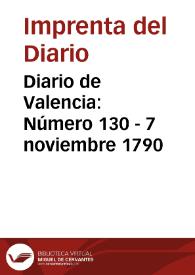 Portada:Diario de Valencia: Número 130 - 7 noviembre 1790