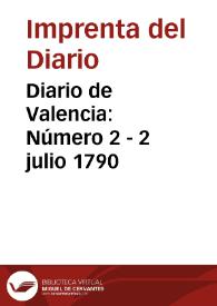 Portada:Diario de Valencia: Número 2 - 2 julio 1790