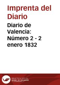 Portada:Diario de Valencia: Número 2 - 2 enero 1832