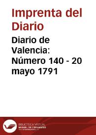 Portada:Diario de Valencia: Número 140 - 20 mayo 1791