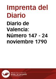 Portada:Diario de Valencia: Número 147 - 24 noviembre 1790