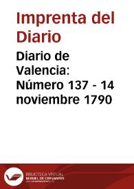 Portada:Diario de Valencia: Número 137 - 14 noviembre 1790