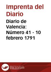 Portada:Diario de Valencia: Número 41 - 10 febrero 1791