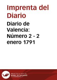 Portada:Diario de Valencia: Número 2 - 2 enero 1791