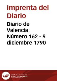 Portada:Diario de Valencia: Número 162 - 9 diciembre 1790