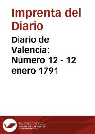 Portada:Diario de Valencia: Número 12 - 12 enero 1791