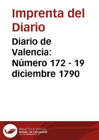 Portada:Diario de Valencia: Número 172 - 19 diciembre 1790