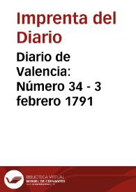 Portada:Diario de Valencia: Número 34 - 3 febrero 1791