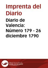 Portada:Diario de Valencia: Número 179 - 26 diciembre 1790