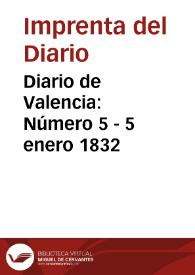 Portada:Diario de Valencia: Número 5 - 5 enero 1832