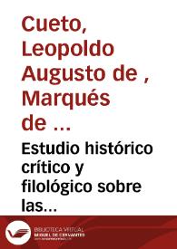 Portada:Estudio histórico crítico y filológico sobre las Cantigas del Rey Don Alfonso el Sabio / por el Marqués de Valmar