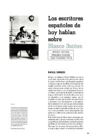 Portada:Los escritores españoles de hoy hablan sobre Blasco Ibáñez / Rafael Chirbes, Almudena Grandes, Joan Francesc Mira