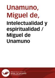 Portada:Intelectualidad y espiritualidad / Miguel de Unamuno