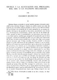 Portada:Ortega y la renovación del problema del ser: o un filósofo malogrado / por Rigoberto Juárez-Paz