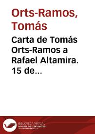 Portada:Carta de Tomás Orts-Ramos a Rafael Altamira. 15 de marzo de 1910