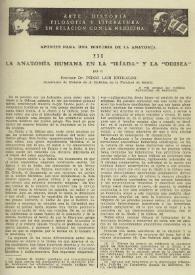 Portada:La anatomía humana en la "Iliada" y la "Odisea" / por el profesor Dr. Pedro Laín Entralgo