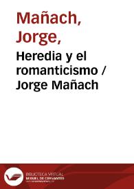 Portada:Heredia y el romanticismo / Jorge Mañach