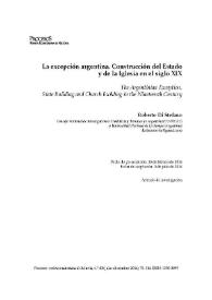 Portada:La excepción argentina. Construcción del Estado y de la Iglesia en el siglo XIX  / Roberto Di Stefano