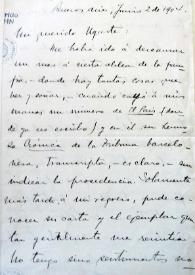 Portada:Carta de Ricardo Rojas a Manuel Ugarte. Buenos Aires, 2 de junio de 1904