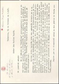 Portada:Carta de Francisco Largo Caballero a Carlos Esplá. Valencia, 23 de febrero de 1937