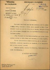 Portada:Carta del Ministro del Interior francés a Marius Moutet. París, 29 de junio de 1939