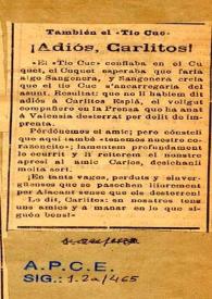 Portada:¡Adiós, Carlitos!. También el "Tío Cuc"