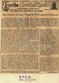 Portada:Reynaud, el que paga la Defensa de Francia / Carlos Esplá