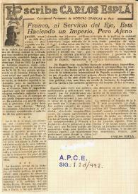Portada:Franco, al servicio del Eje, está haciendo un imperio, pero ajeno / Carlos Esplá
