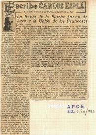 Portada:La Santa de la Patria: Juana de Arco y la unión de los franceses / Carlos Esplá
