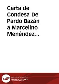 Portada:Carta de la Condesa de Pardo Bazán a Marcelino Menéndez Pelayo. Coruña, 5 de febrero de 1887